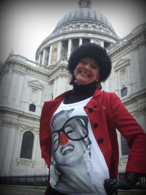 Sophie Neville at St Paul's Cathedral in London on Red Nose day Sophie Neville supporting Comic Relief