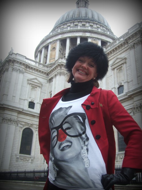 Sophie Neville at St Paul's Cathedral in London on Red Nose day Sophie Neville supporting Comic Relief