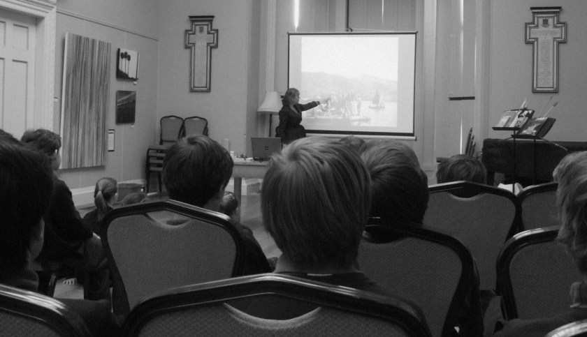 Giving a talk on how sailing sequences are filmed