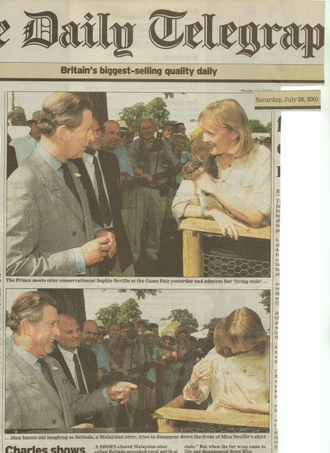 Sophie Neville appearing on the front of the Telegraph with the Prince of Wales and her tame otter2 Girl with Otter