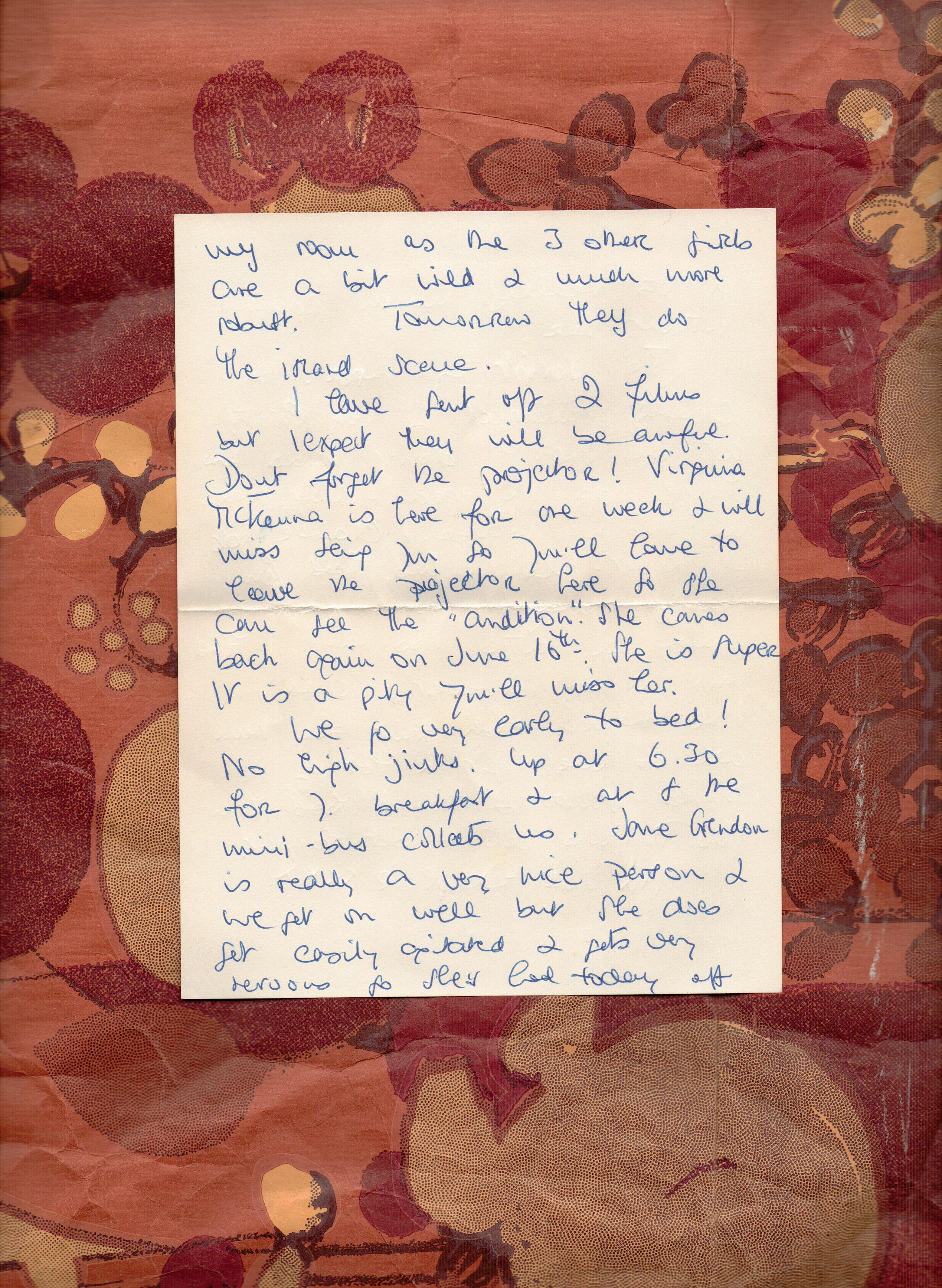 Mum's letter about the 3rd day of filming p 11