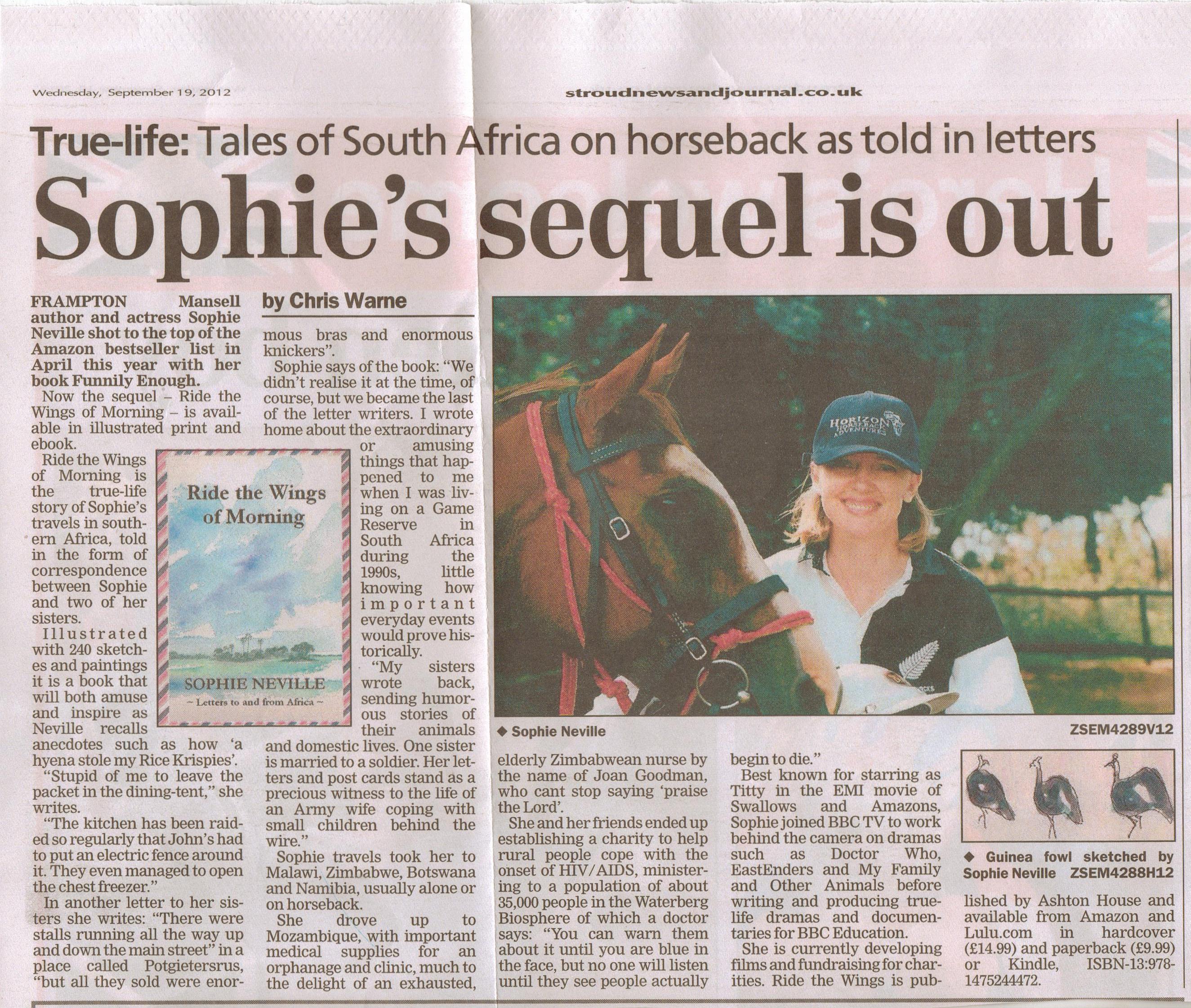 Stroud News and Journal on 'Ride the Wings the Wings of Morning' A book review of 'Ride the Wings of Morning' by Sophie Neville