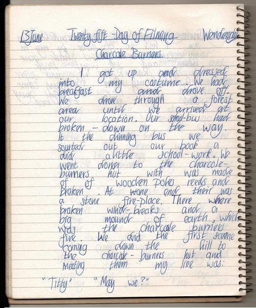 Charcoal Burners - My diary page one 13th June - My diary page one