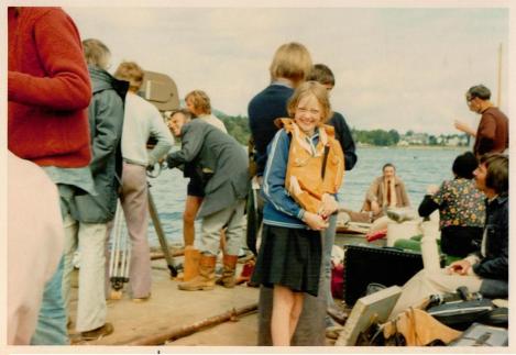 Sophie Neville on the pontoon during the filming of 'Swallows and Amazons'