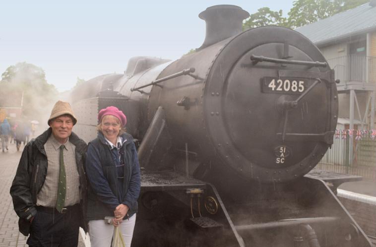 Peter Walker with Sophie Neville and the locomotive