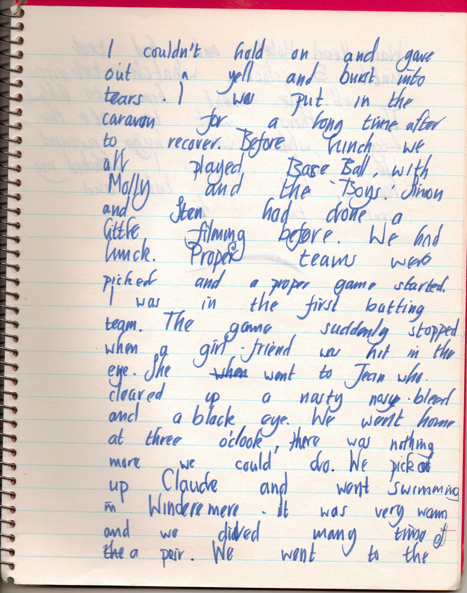 My diary on the filming of the moive 'Swallows and Amazaons' in the Lake District, Cumbria kept in 1973