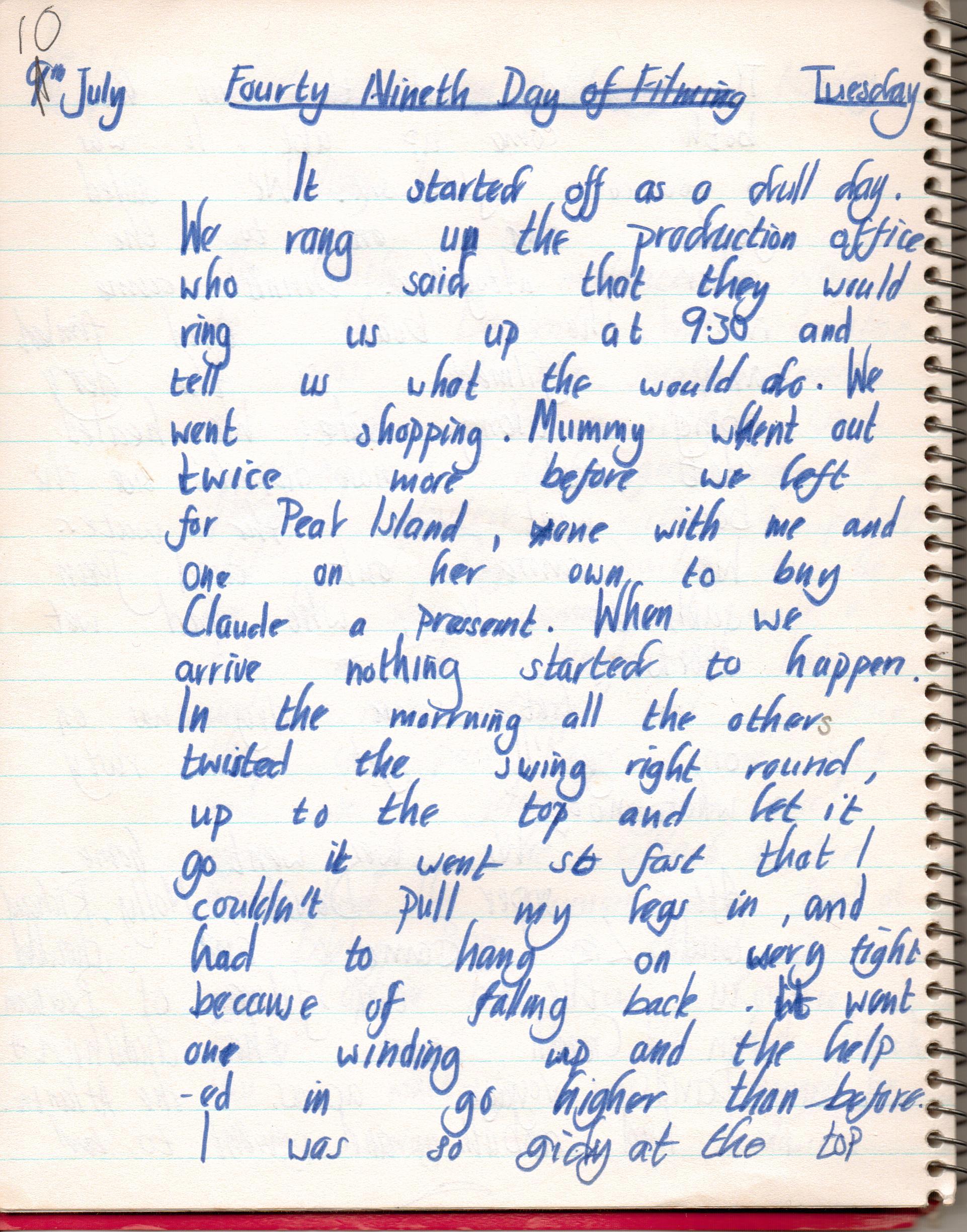 My diary on the filming of the moive 'Swallows and Amazaons' in the Lake District, Cumbria kept in 1973