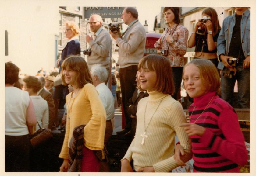 Kit Seymour, Lesley Bennett and Sophie Neville at the Ambleside Rushbearing Festival in July 1973