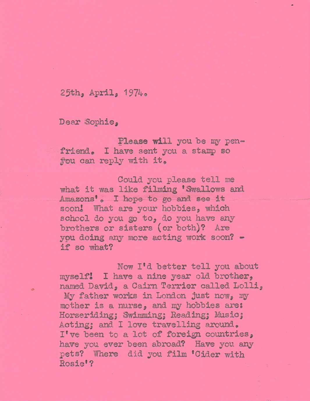 A fan letter A fan letter