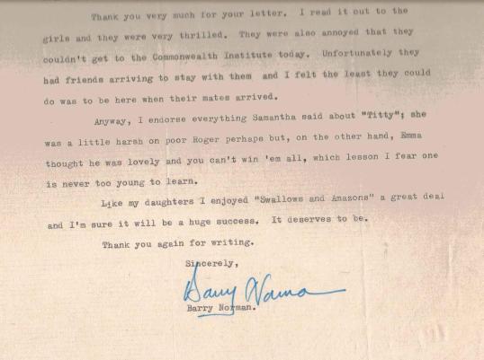 Letter from Barry Norman April 1974