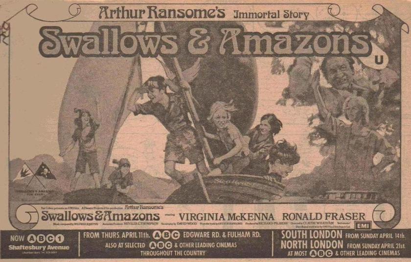 The newspaper advertisment for 'Swallows and Amazons'