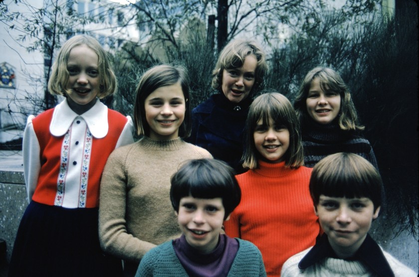 Sophie Neville and cast of Swallows and Amazons off to the Puffin Club Party at the Commonwealth Institute in London