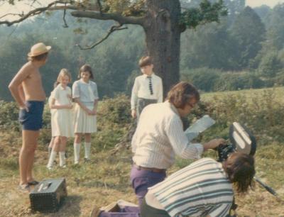 Claude Whatham with his cast and crew Claude in my hat in Egham 1