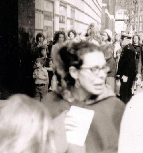 Jane Grendon braving the crowds outside the cinema
