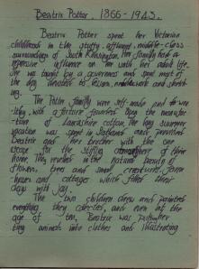 A sample of the school work completed on while filming on location in the Lake District