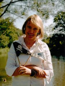 Sophie Neville at home with the S&A flags