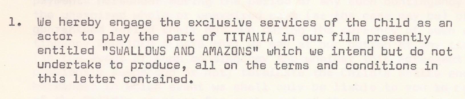 Theatre Projects contract 1973 'Titania'