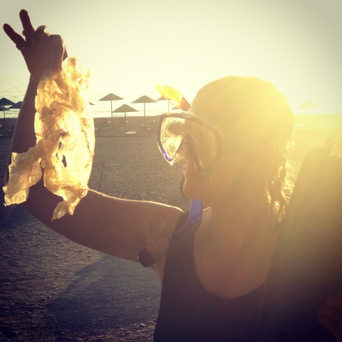 Sophie Neville collecting plastic from the sea 2019
