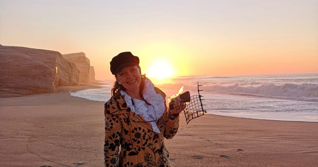Sophie Neville collecting plastic from the Atlantic Ocean
