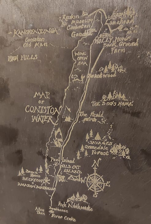 Sophie Neville's map of Coniston Water on slate