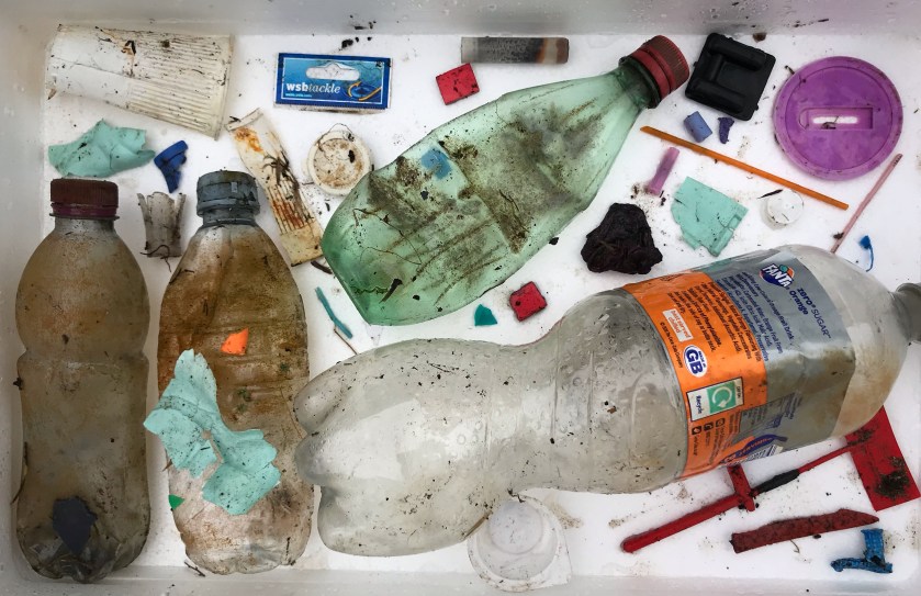 Rubbish - typical plastics washed up on the shore