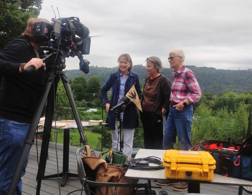 Sophie Neville, Suzanna Hamilton and Kit Seymour setting up for BBC Breakfast