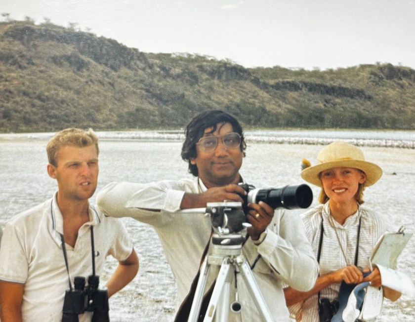Alex Ruben and Sophie Neville on Lake Nakuru with a Kenyan film crew